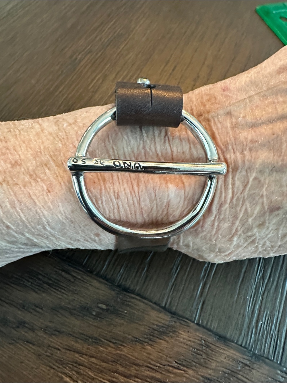 Uno de 50 Brown Leather Bracelet with Silver-Tone Ring Accent
